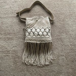 Alberti Ferretti Beige CrochetTasseled ShoulderBag